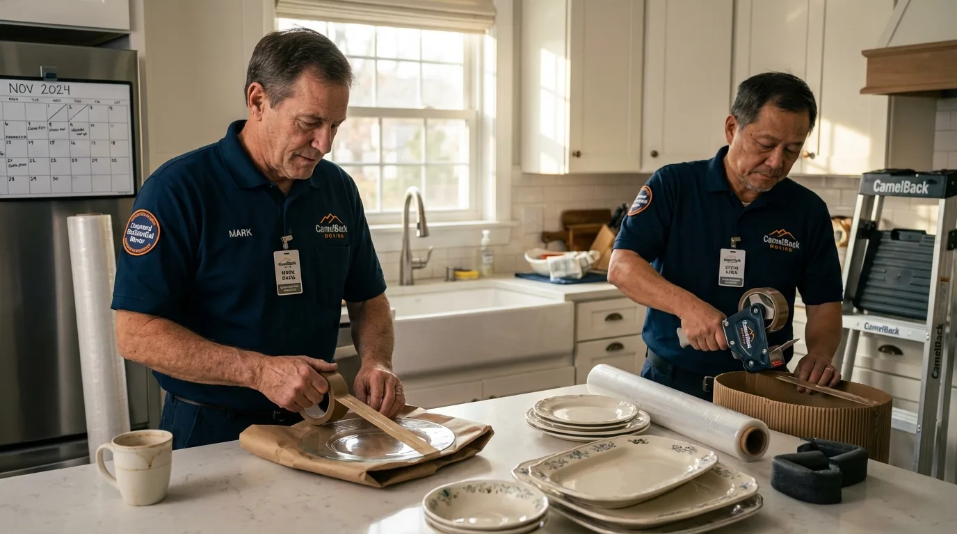 Professional crew packing kitchen dishware in Manila, AR